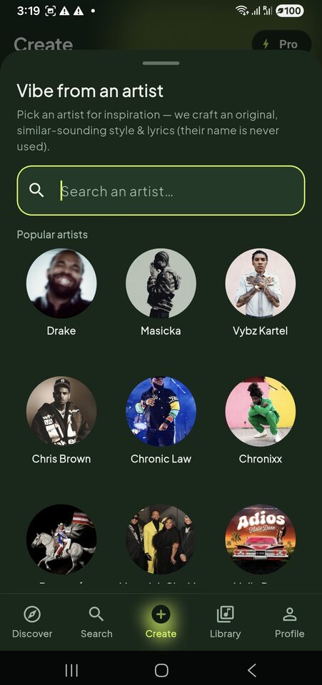 Create — vibe from an artist